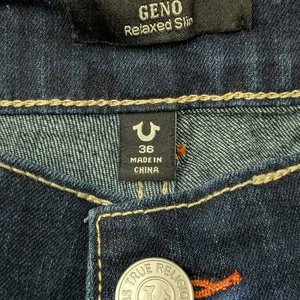 True Religion Men's Geno Relaxe Slim Jeans Size 36 Blue .